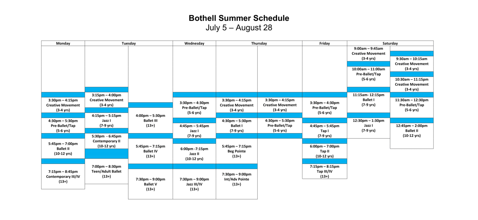 Summer Schedule Washington School of Dance